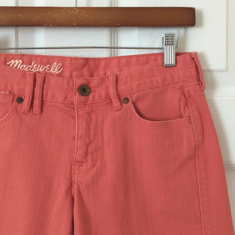 Madewell Classic Relaxed Mid Rise Cut Off Frayed Hem Jean Shorts Coral Pink 26 - Picture 2 of 11